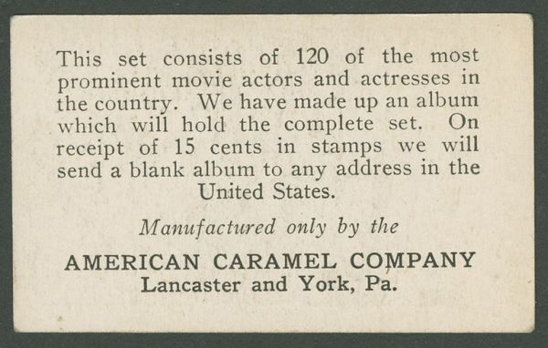 E123 1922 American Caramels Actors and Actresses